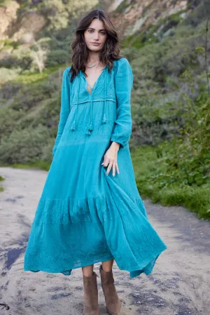 Serenity Embroidered Maxi Dress Teal