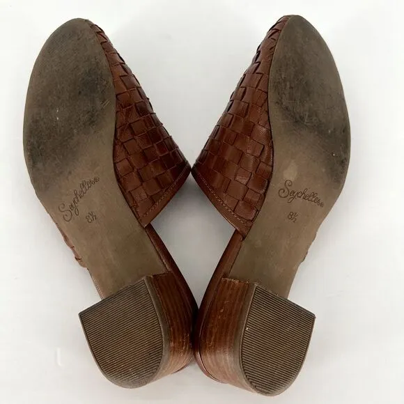 Seychelles Originality Mules Size 8.5 Woven Leather Brown Slip On Anthropologie