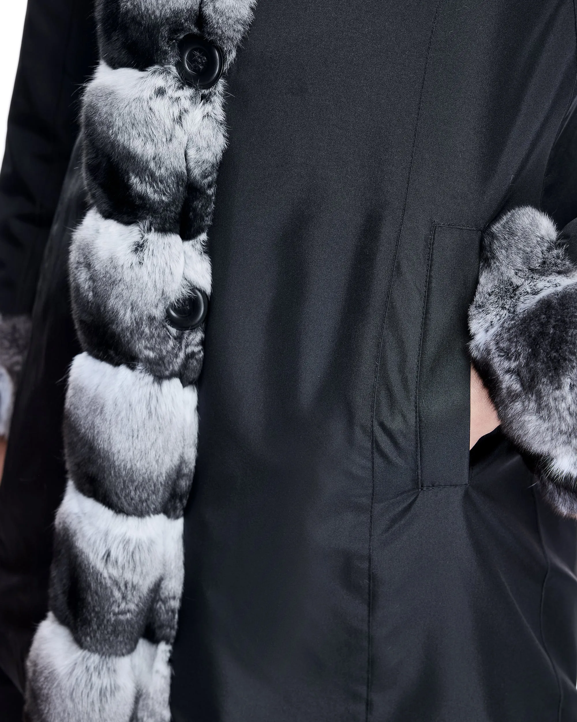Sheared Mink Reversible Hooded Coat with Chinchilla Trim