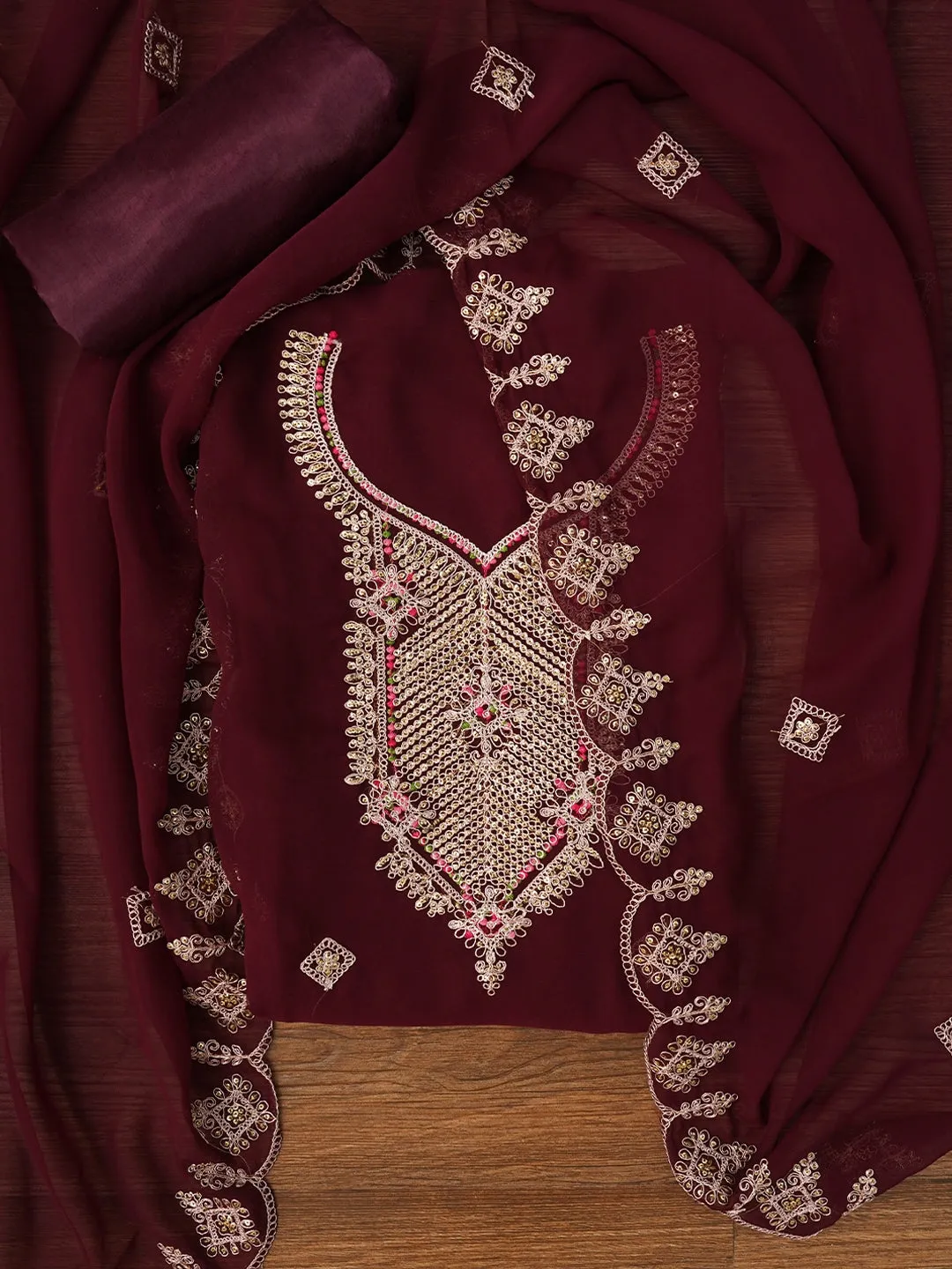 Silk Georgette Embroidered Dress Material With Dupatta