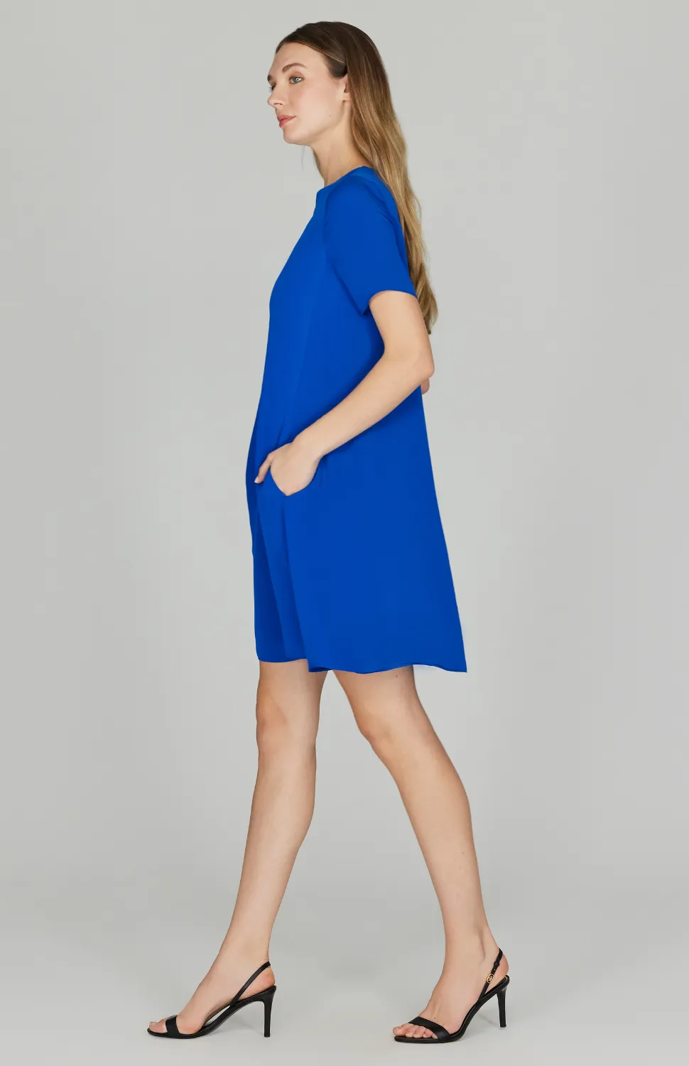 Silk Georgette Short Sleeve Back Overlap Dress
