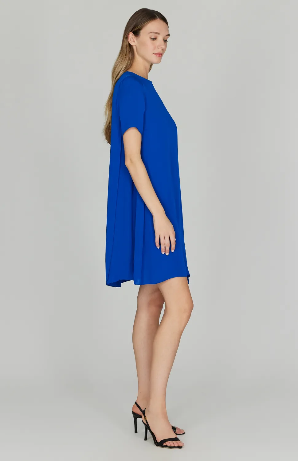 Silk Georgette Short Sleeve Back Overlap Dress