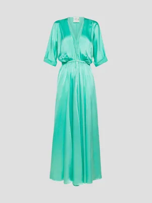 Silk Satin Half Sleeve Dress in Turquoise