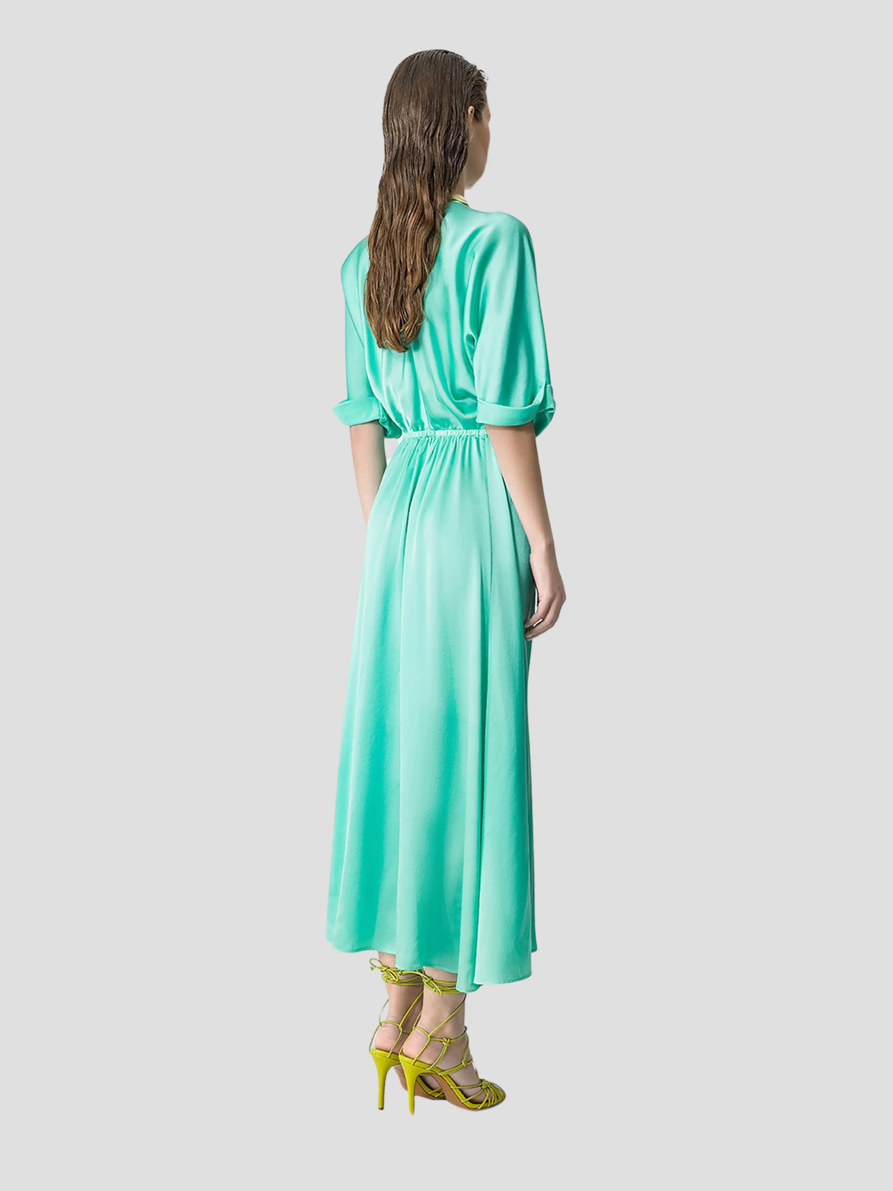 Silk Satin Half Sleeve Dress in Turquoise