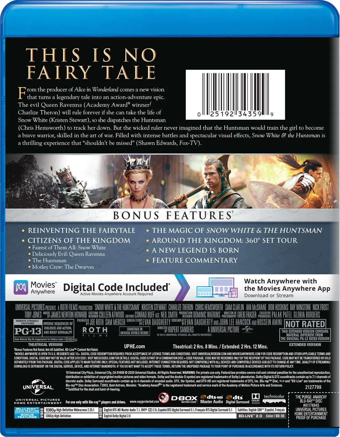 Snow White & the Huntsman Extended Edition Blu-ray   Digital HD (Free Shipping)