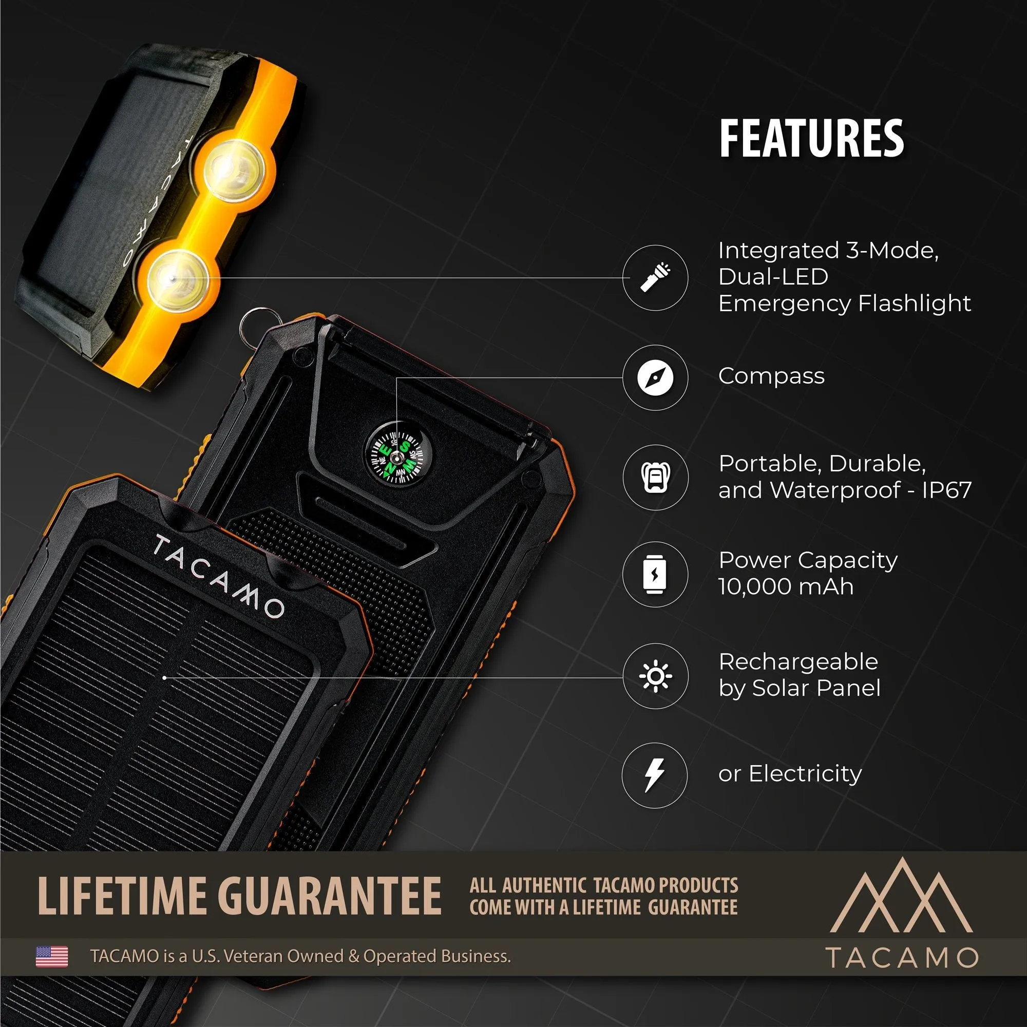 Solar Power Bank, USB Rechargeable