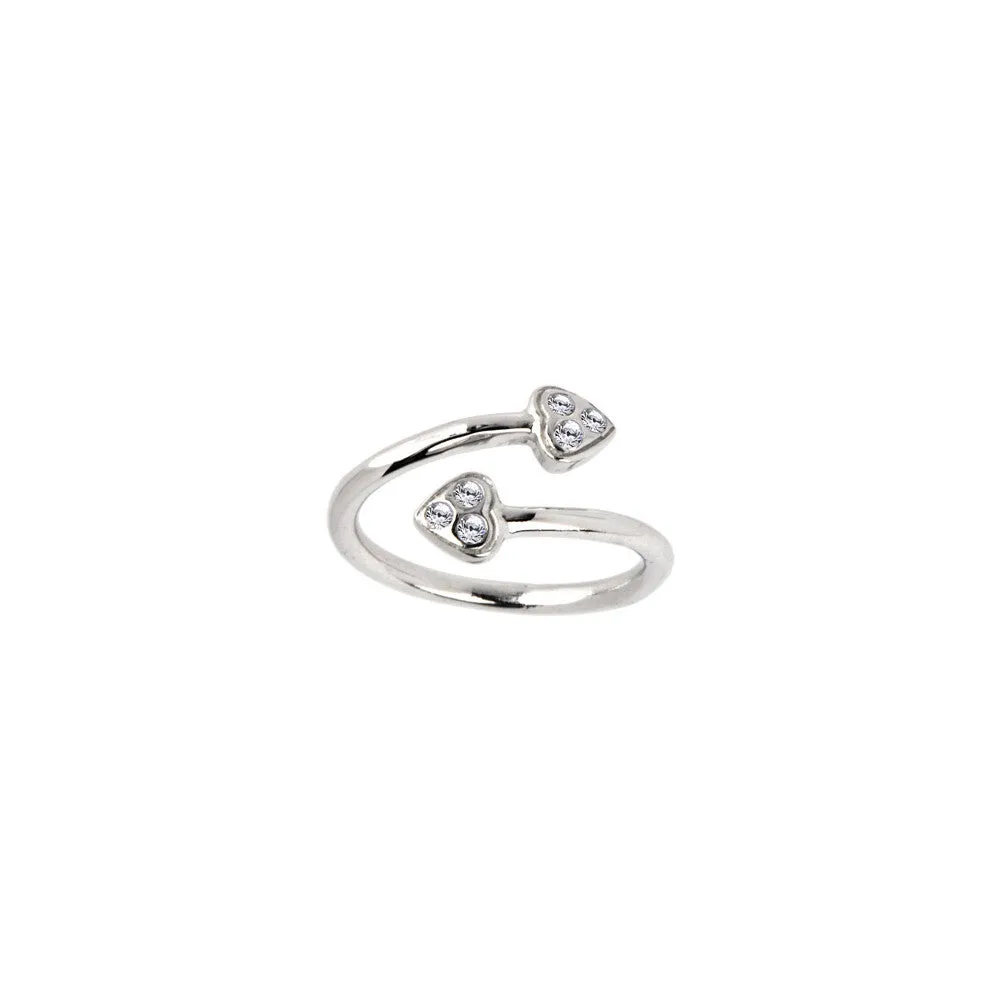Solid 14kt White Gold Double Gem Heart Cubic Zirconia Toe Ring