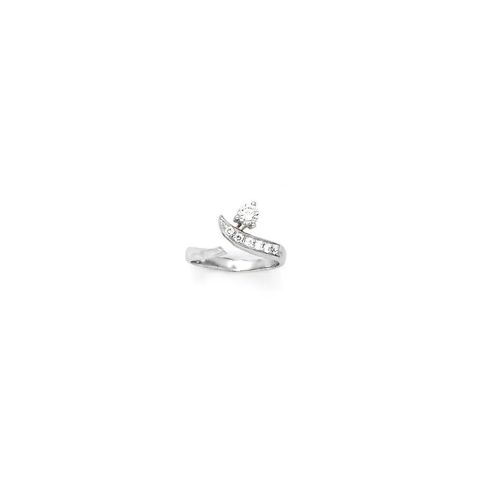 Solid 14kt White Gold Five Gem with Solitaire Cubic Zirconia Toe Ring