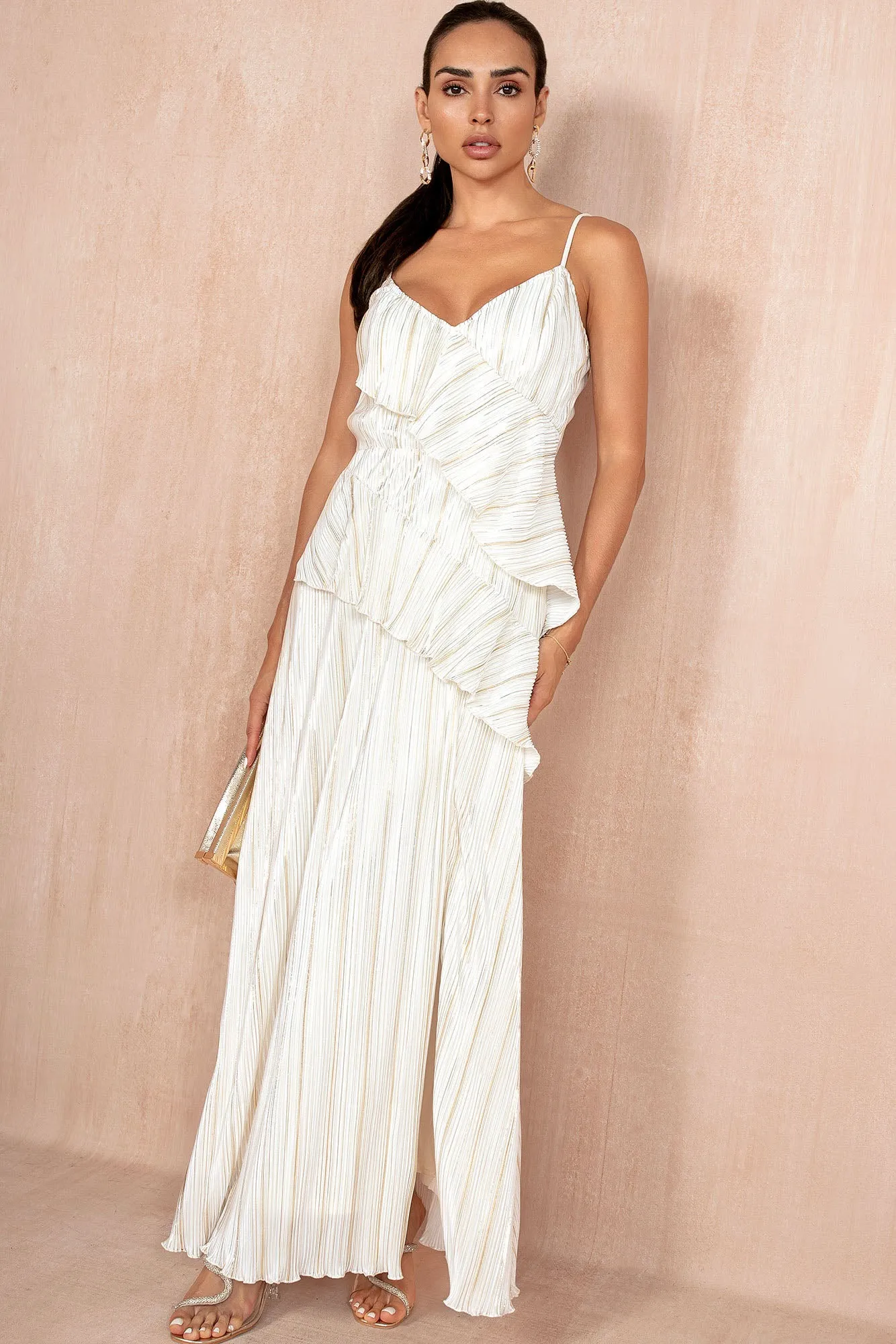 Sophie Cream and Gold Plisse Dress