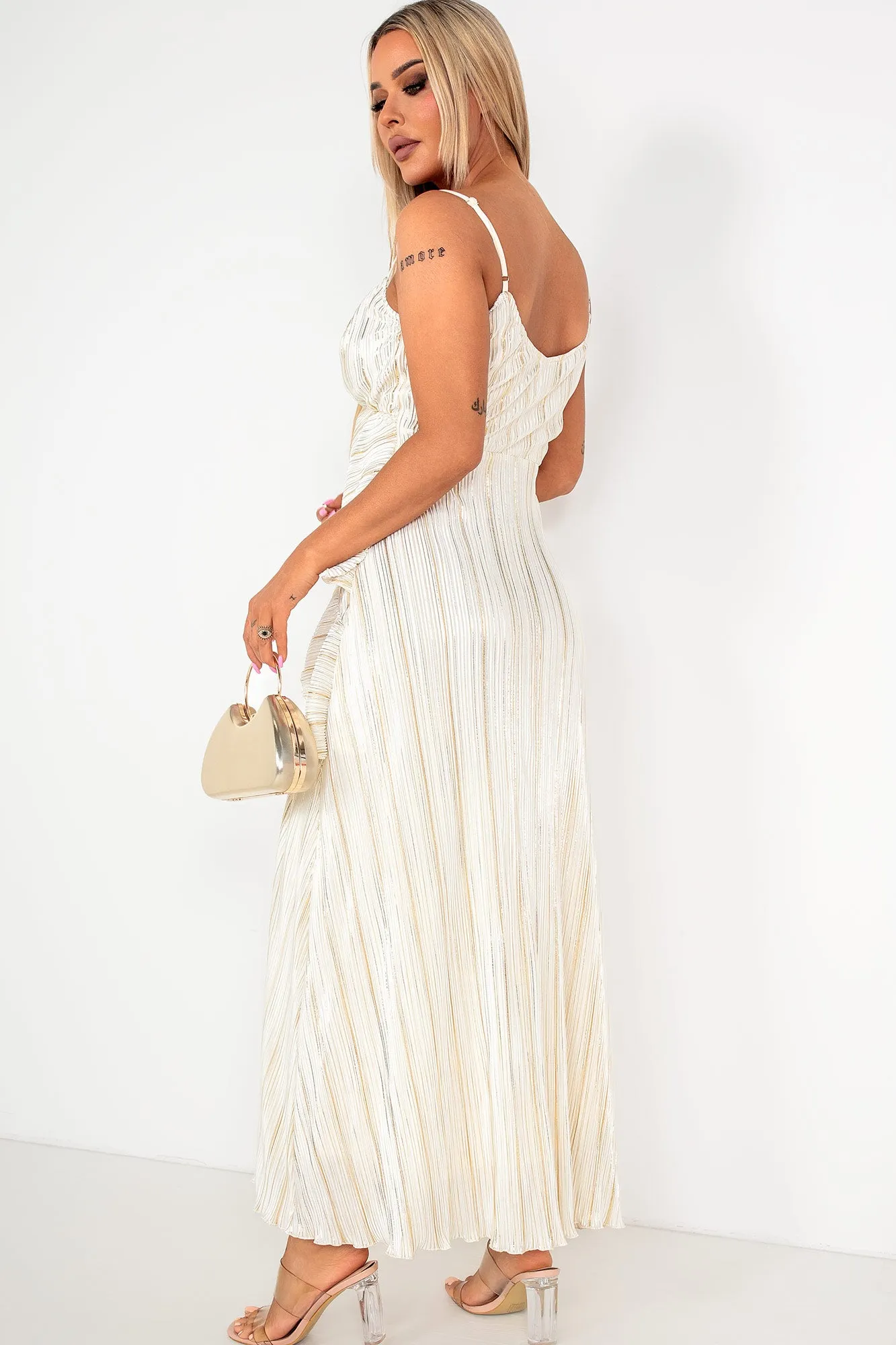 Sophie Cream and Gold Plisse Dress