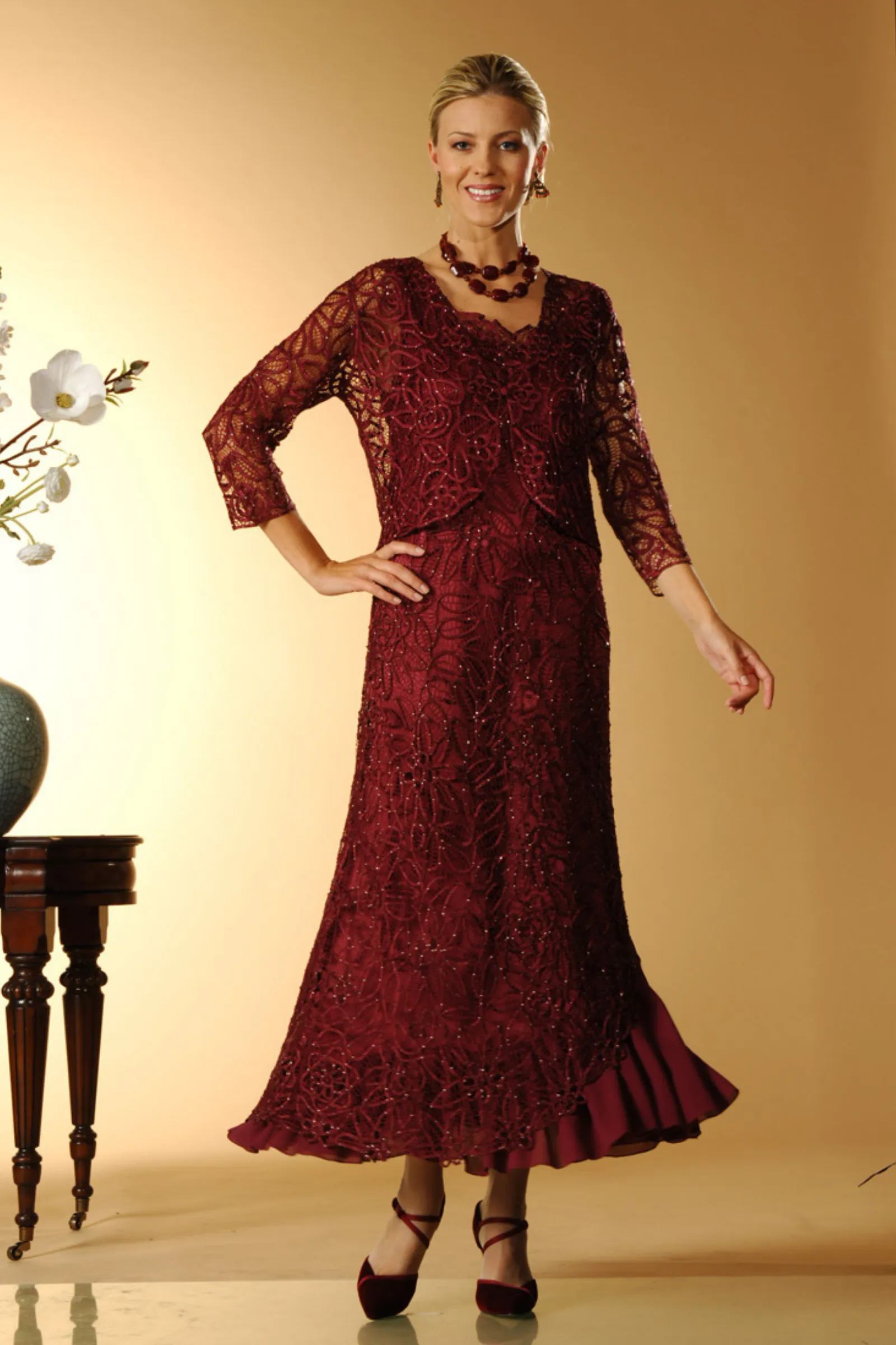 Soulmates C5109 Silk Beaded Bolero Jacket with Dress Set