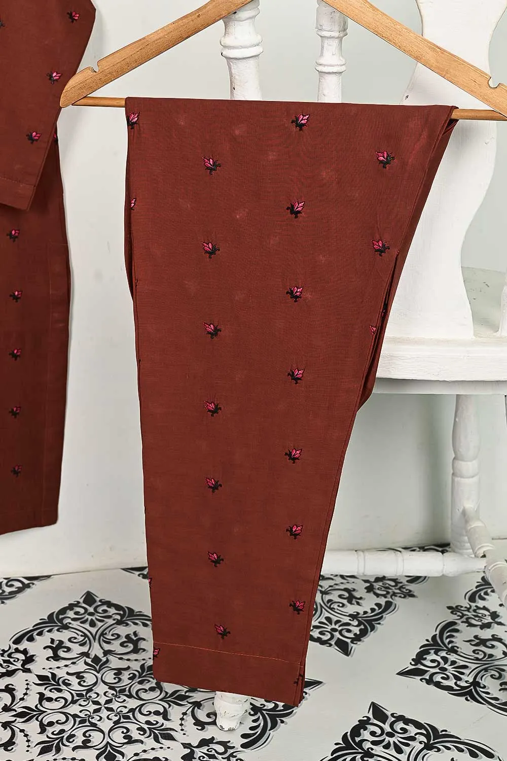 STP-143B-Rust - 2PC COTTON EMBROIDERED STITCHED
