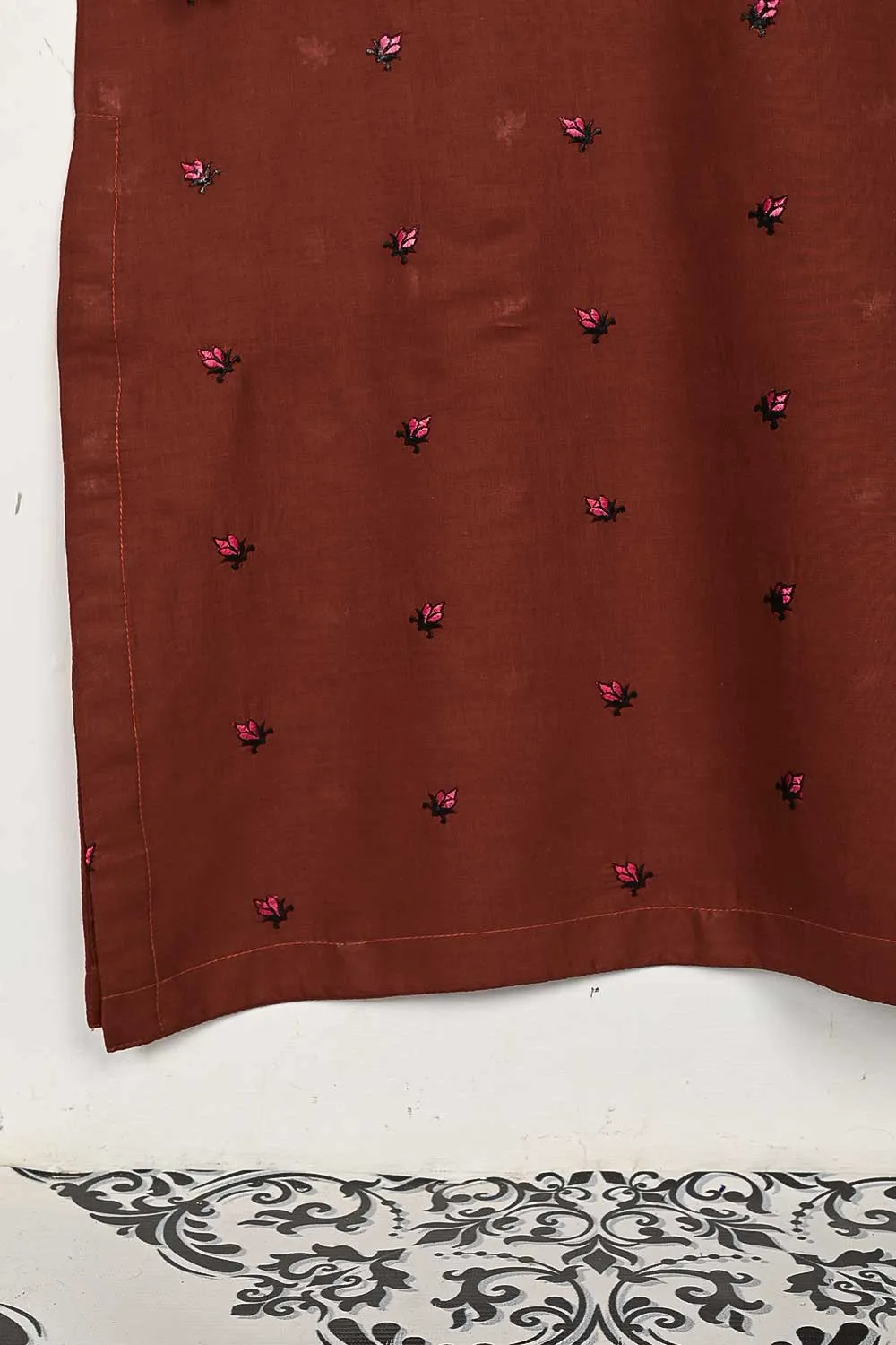 STP-143B-Rust - 2PC COTTON EMBROIDERED STITCHED
