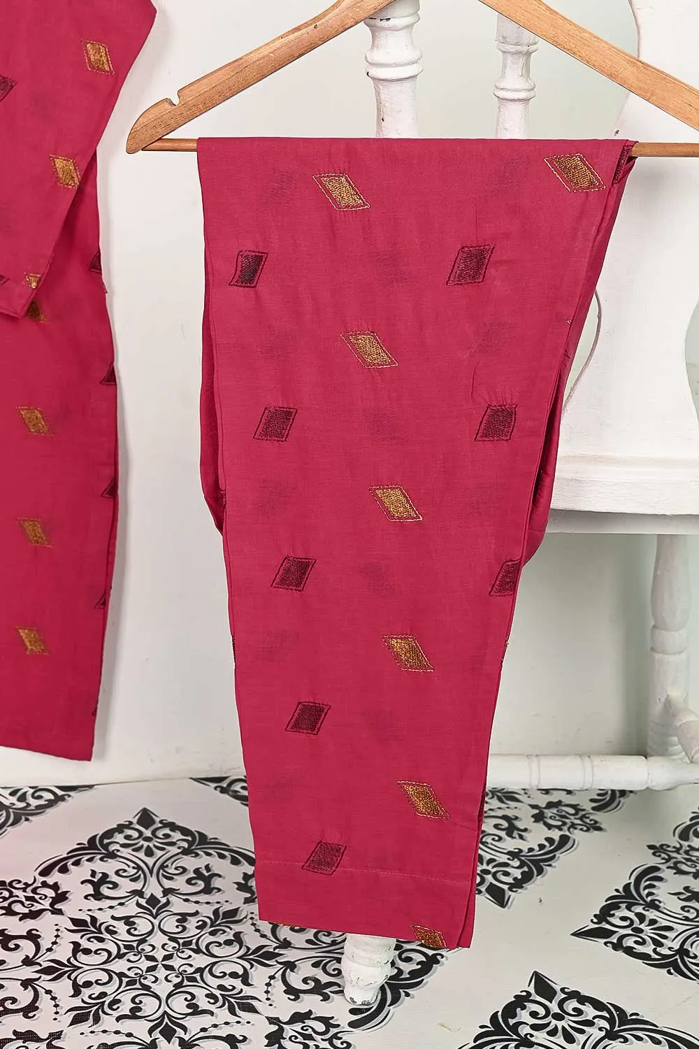STP-144B-Fuchsia - 2PC COTTON EMBROIDERED STITCHED
