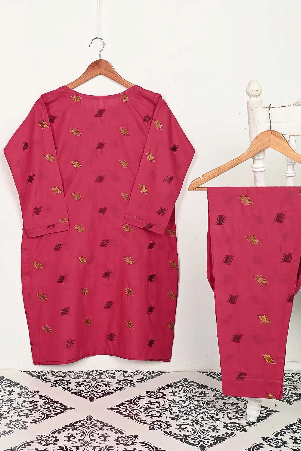 STP-144B-Fuchsia - 2PC COTTON EMBROIDERED STITCHED