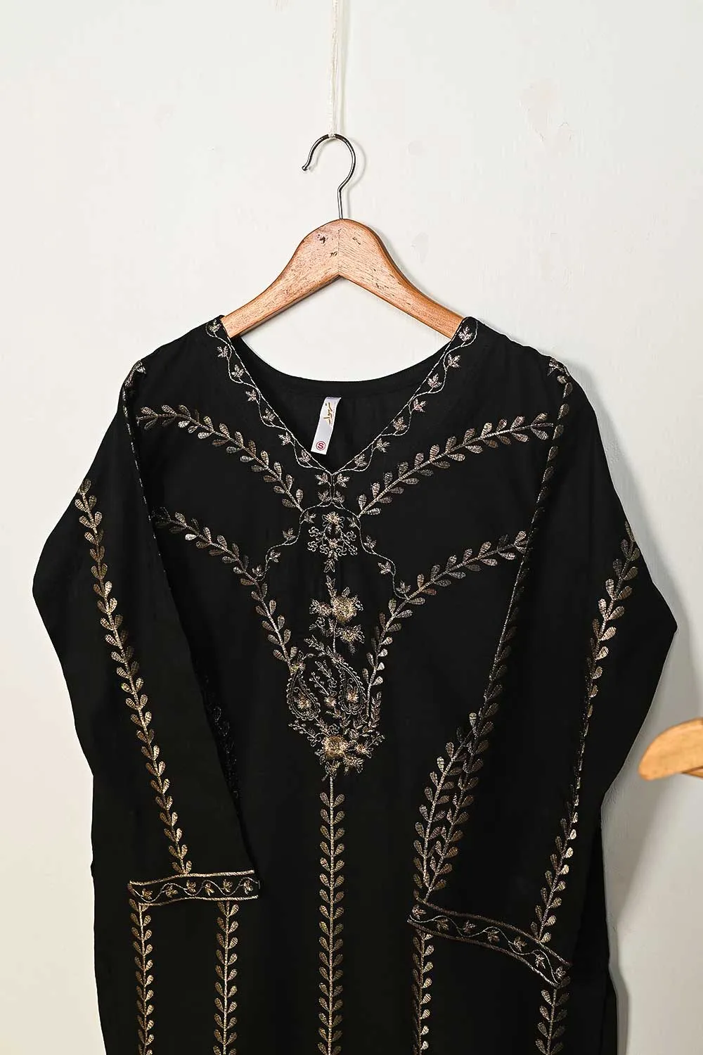 STP-149B-Black - 2PC COTTON EMBROIDERED STITCHED