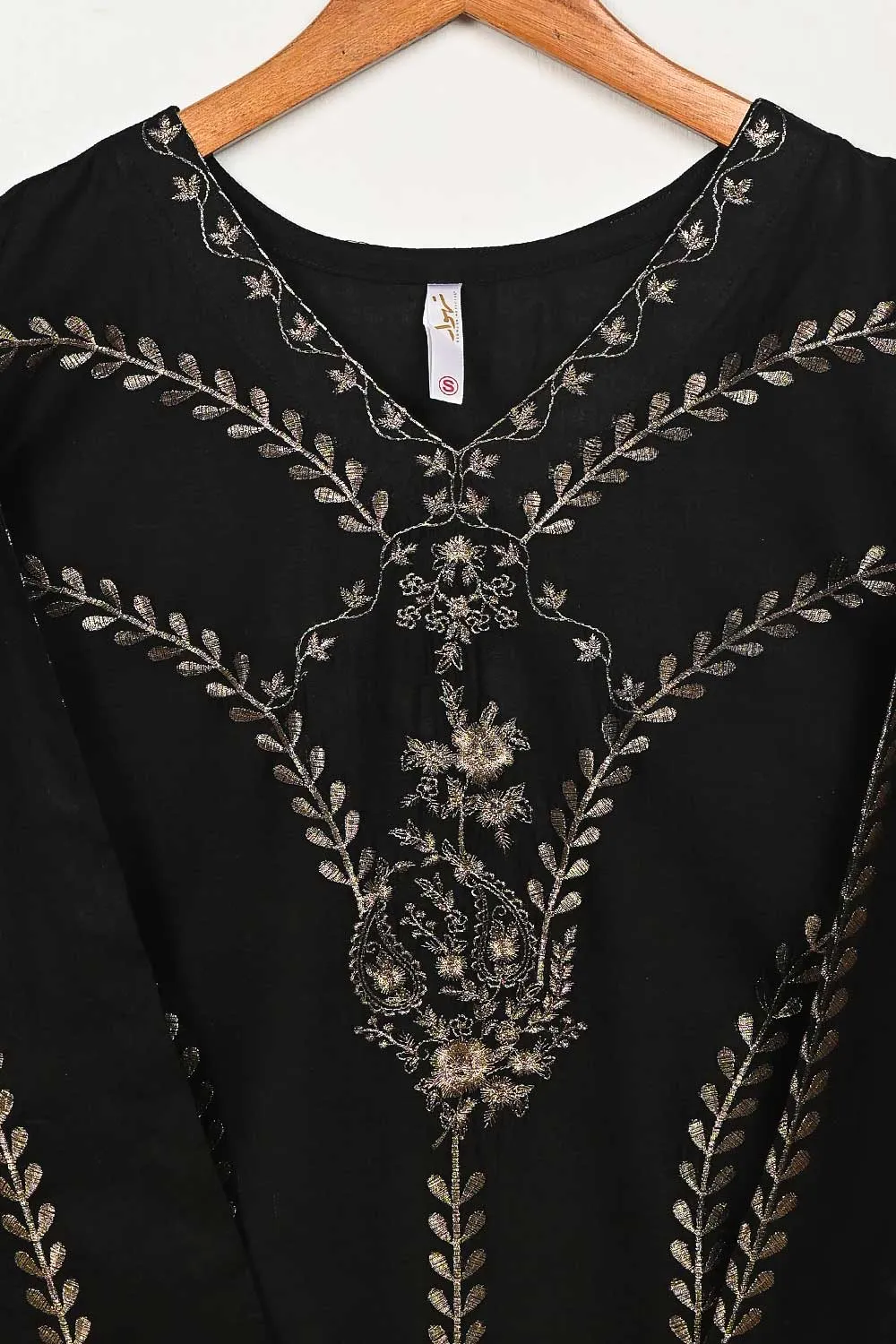 STP-149B-Black - 2PC COTTON EMBROIDERED STITCHED