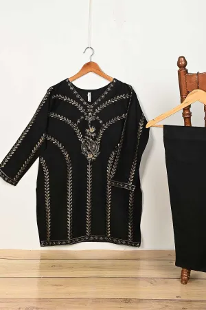 STP-149B-Black - 2PC COTTON EMBROIDERED STITCHED