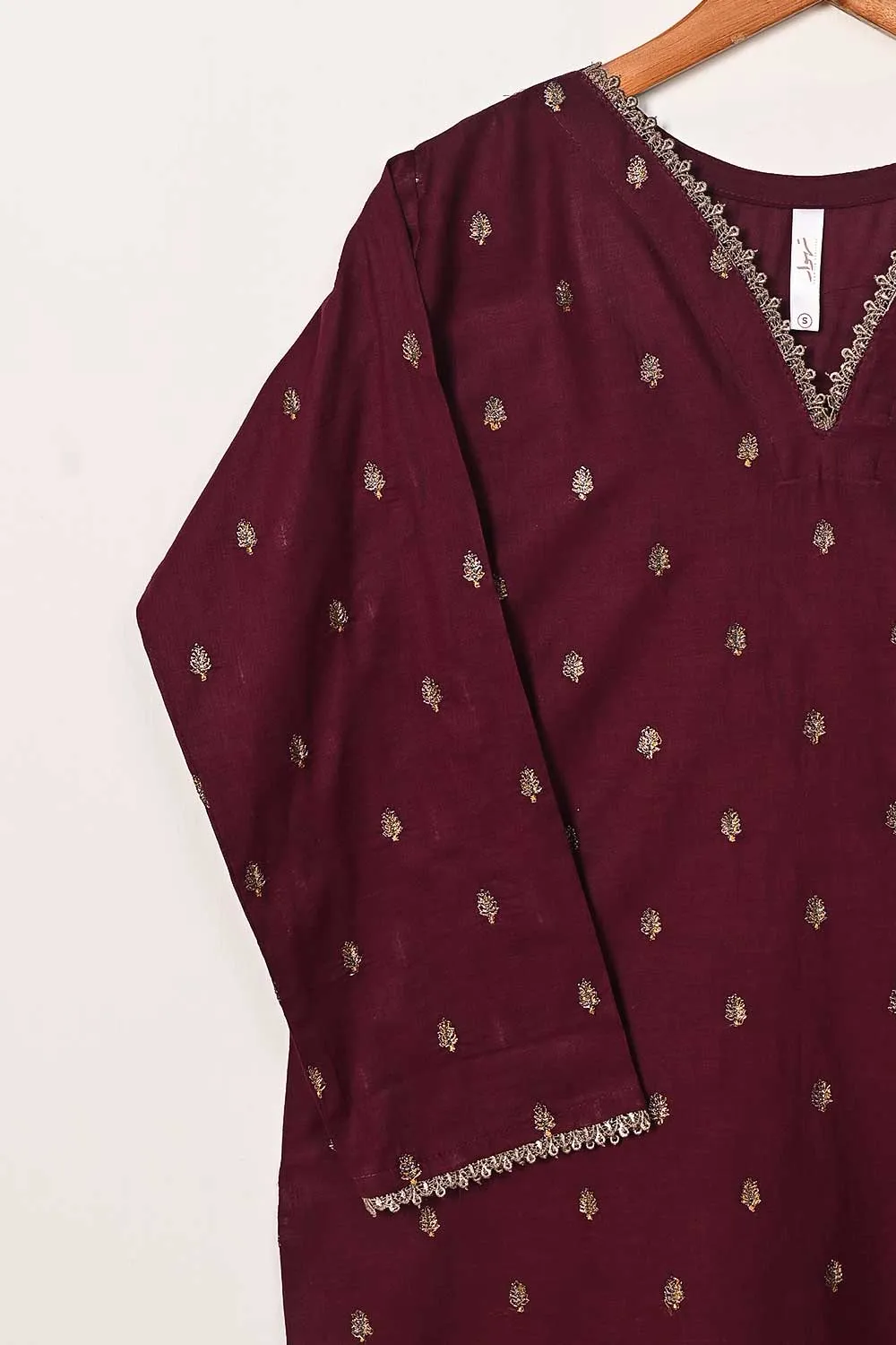 STP-165B-Maroon - 2PC COTTON EMBROIDERED STITCHED