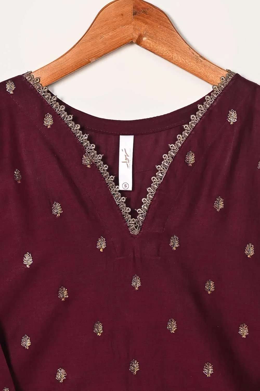 STP-165B-Maroon - 2PC COTTON EMBROIDERED STITCHED