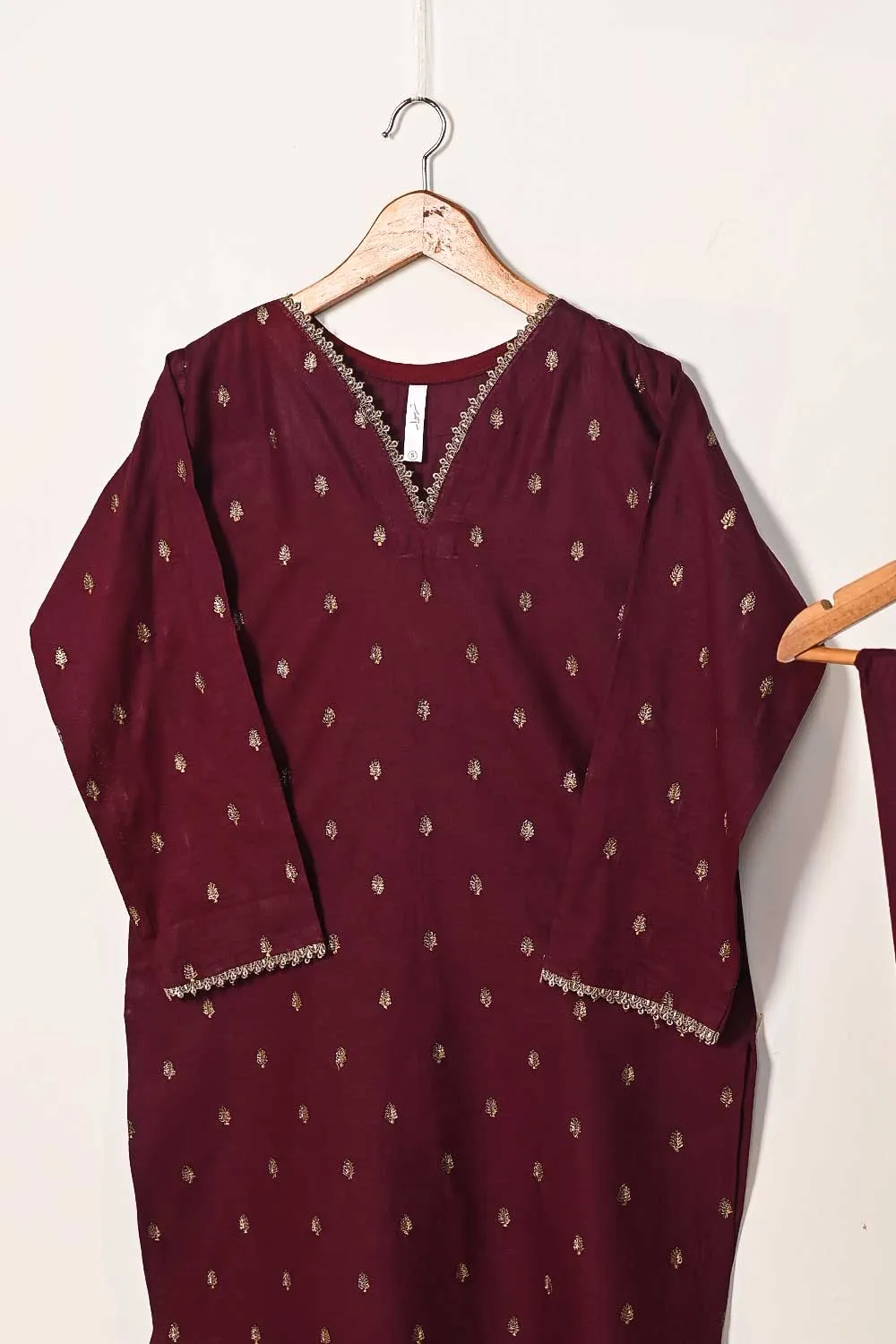STP-165B-Maroon - 2PC COTTON EMBROIDERED STITCHED