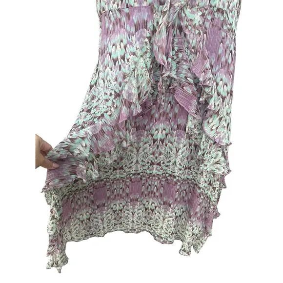 Sundance Purple Watercolor SILK Flight of Fancy Ruffles Short Sleeve Dress Sz 6