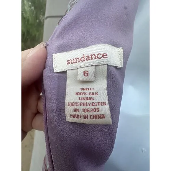 Sundance Purple Watercolor SILK Flight of Fancy Ruffles Short Sleeve Dress Sz 6
