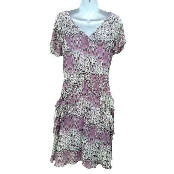 Sundance Purple Watercolor SILK Flight of Fancy Ruffles Short Sleeve Dress Sz 6