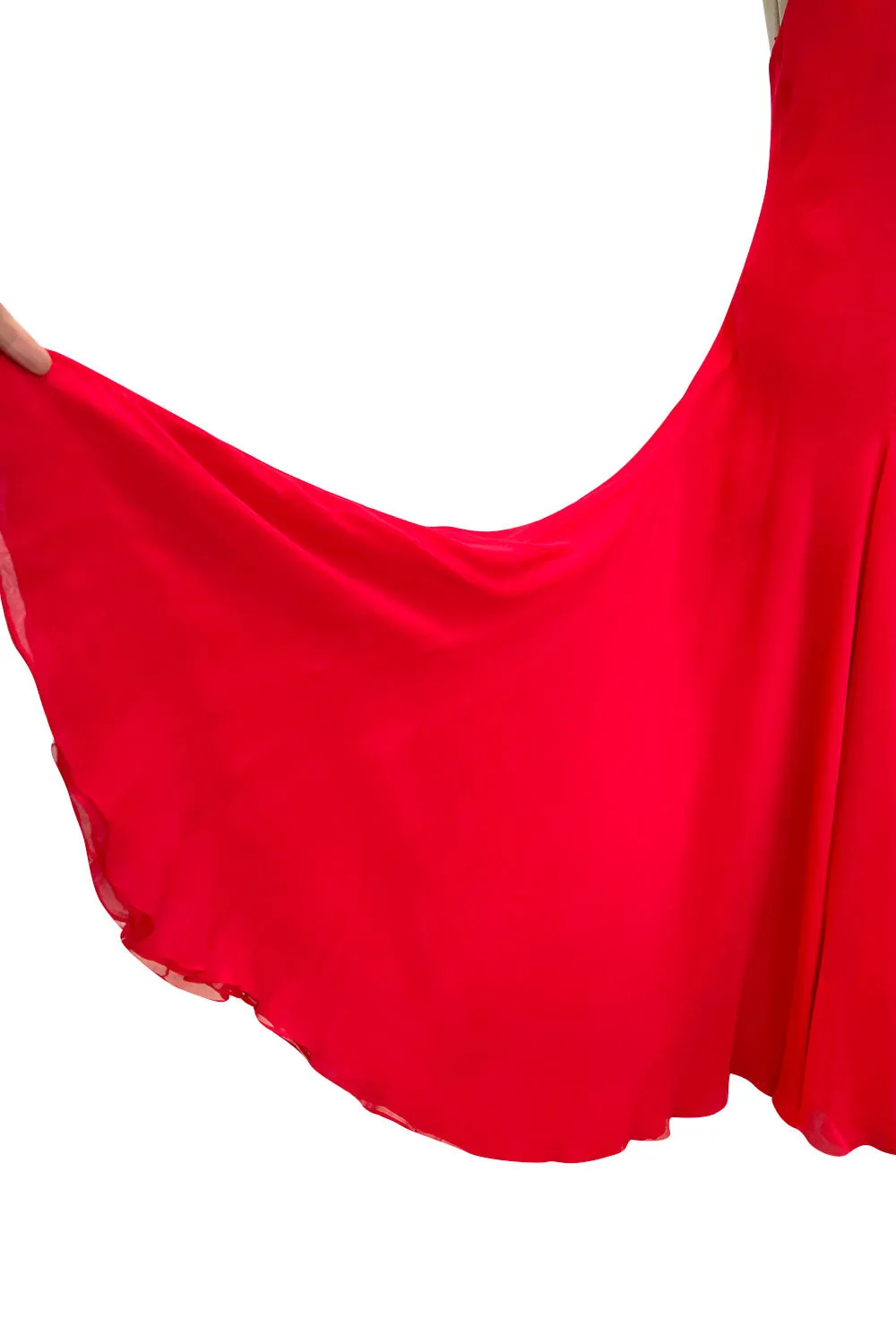 Superb Spring 1977 Halston Runway Bias Cut red Silk Chiffon Dress w Original Cape Shawl