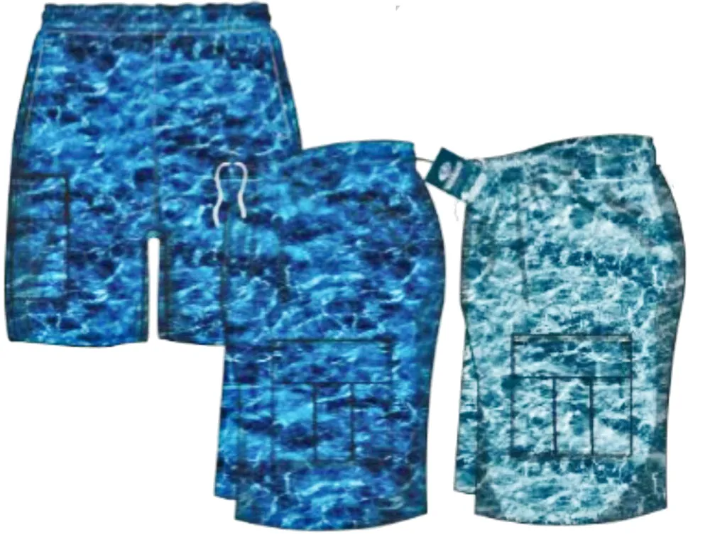 Swimwear Mens Mossy Oak Cargo, Water Band,  Water Camo Swim Trunks