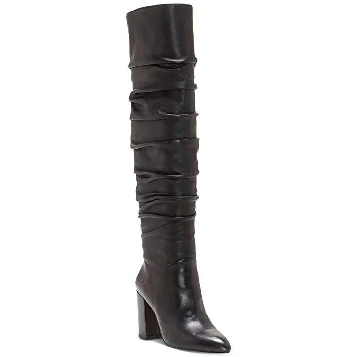 Tabithaa Leather Ruched Knee-High Boots