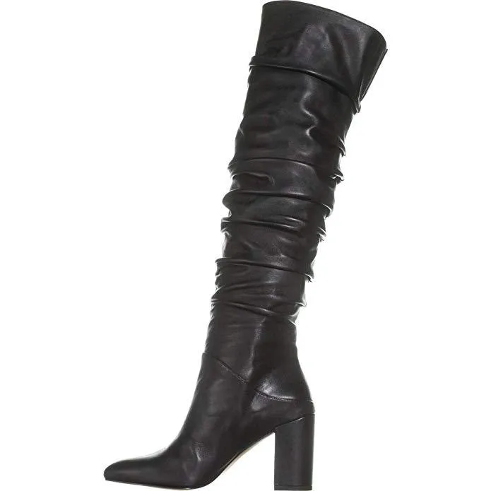 Tabithaa Leather Ruched Knee-High Boots