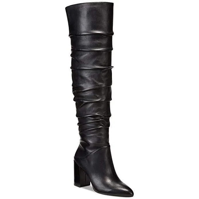 Tabithaa Leather Ruched Knee-High Boots