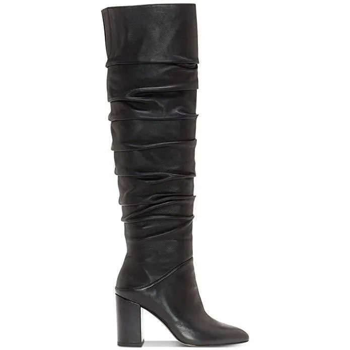 Tabithaa Leather Ruched Knee-High Boots