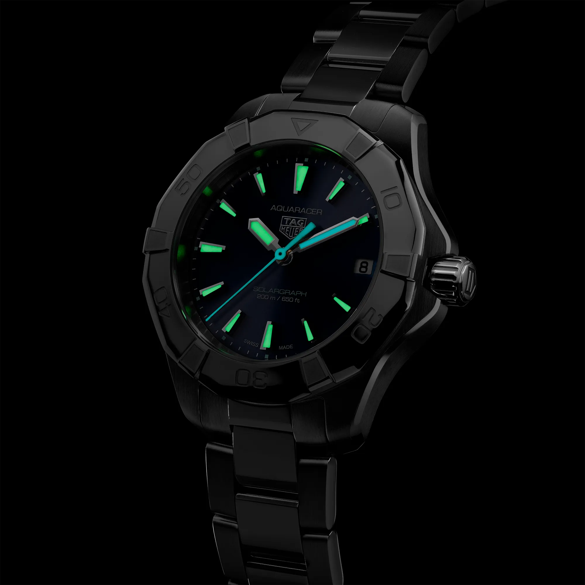 TAG Heuer Aquaracer Professional 200 Solargraph Watch with Blue Sunray Brushed Dial