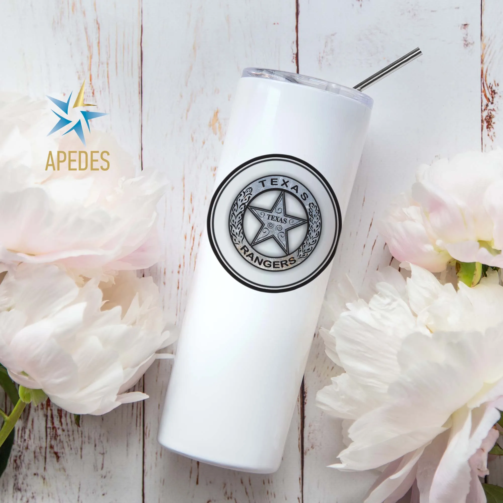 Texas Ranger Badge Stainless Steel Skinny Tumbler 20 OZ