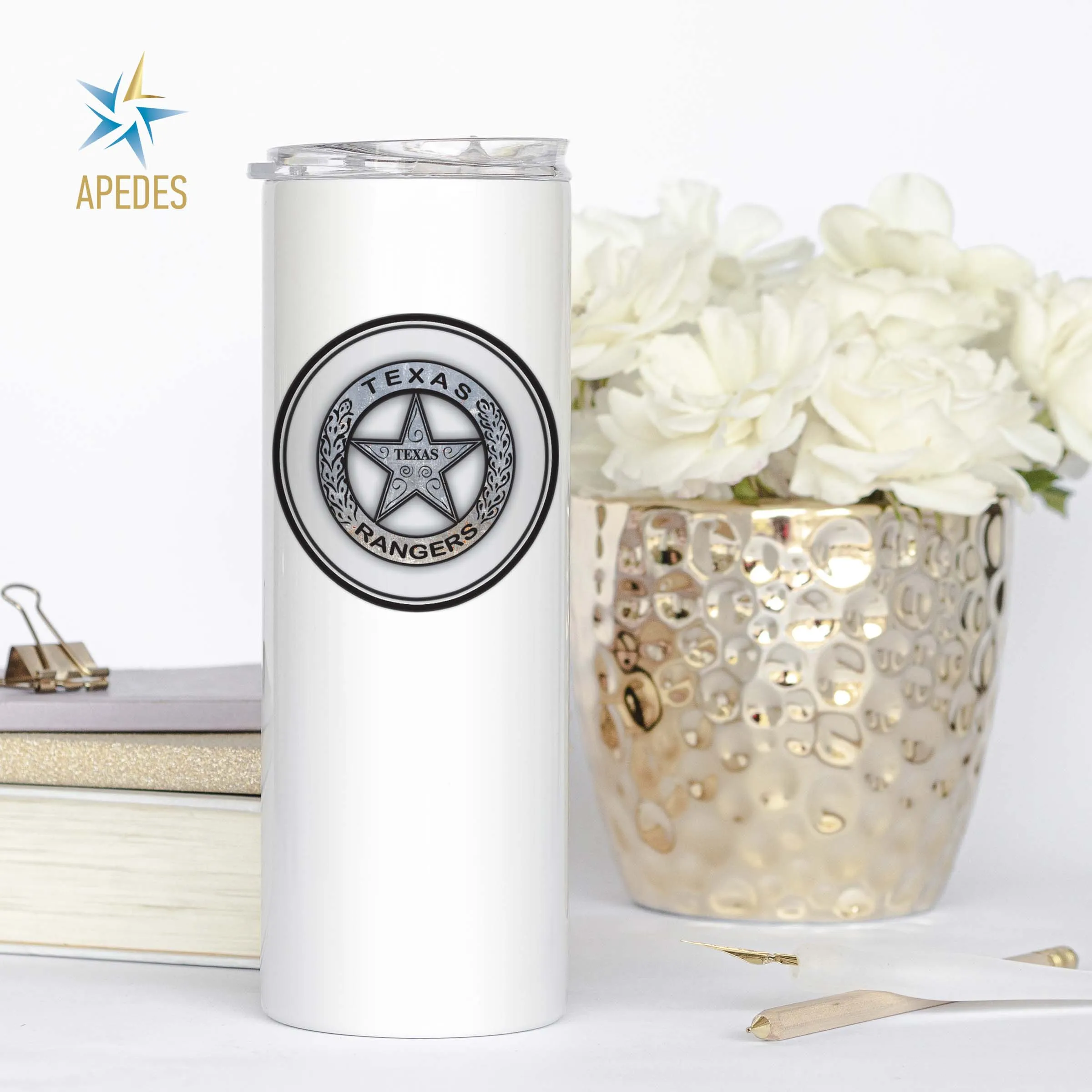 Texas Ranger Badge Stainless Steel Skinny Tumbler 20 OZ