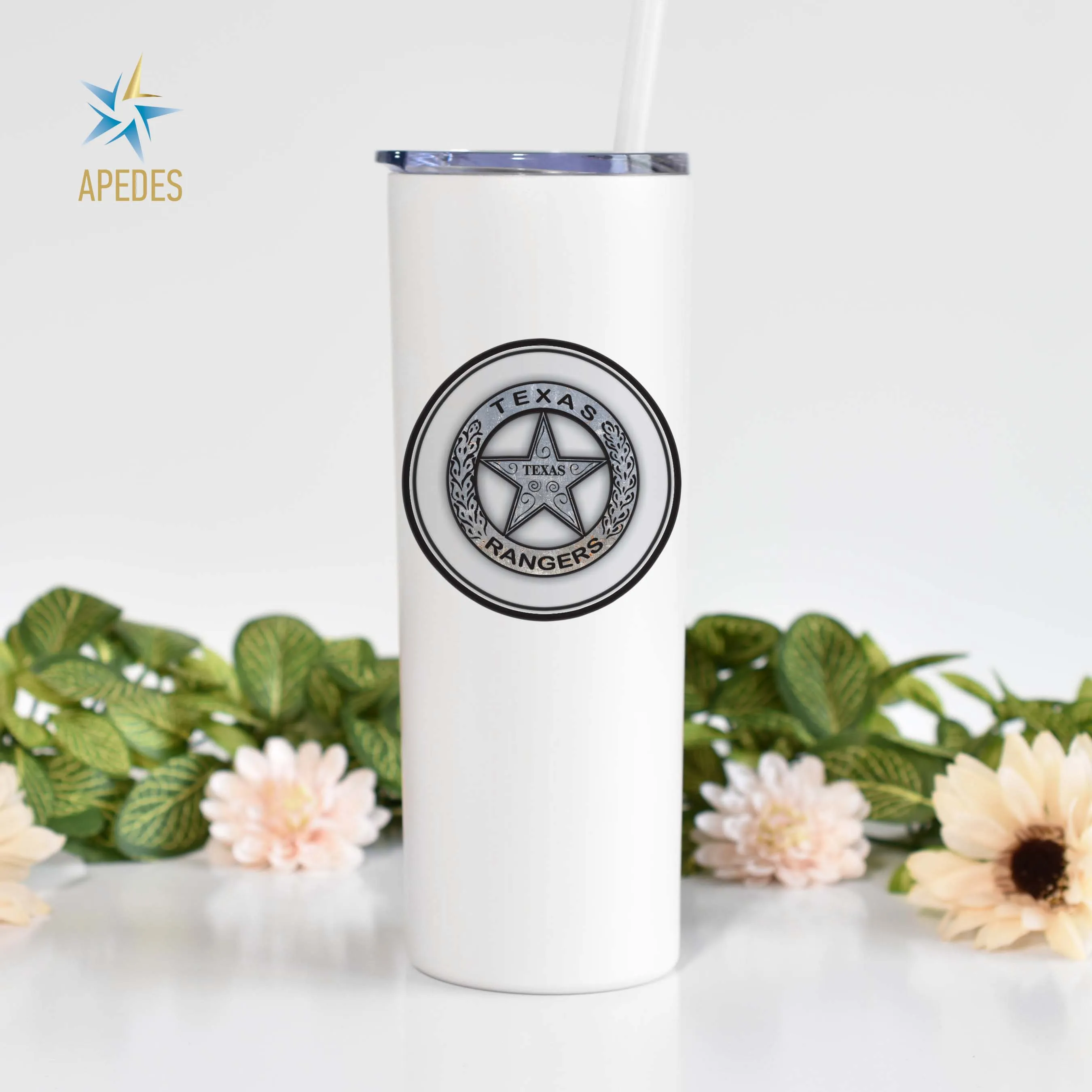 Texas Ranger Badge Stainless Steel Skinny Tumbler 20 OZ