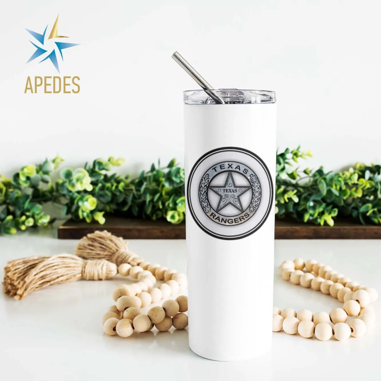 Texas Ranger Badge Stainless Steel Skinny Tumbler 20 OZ