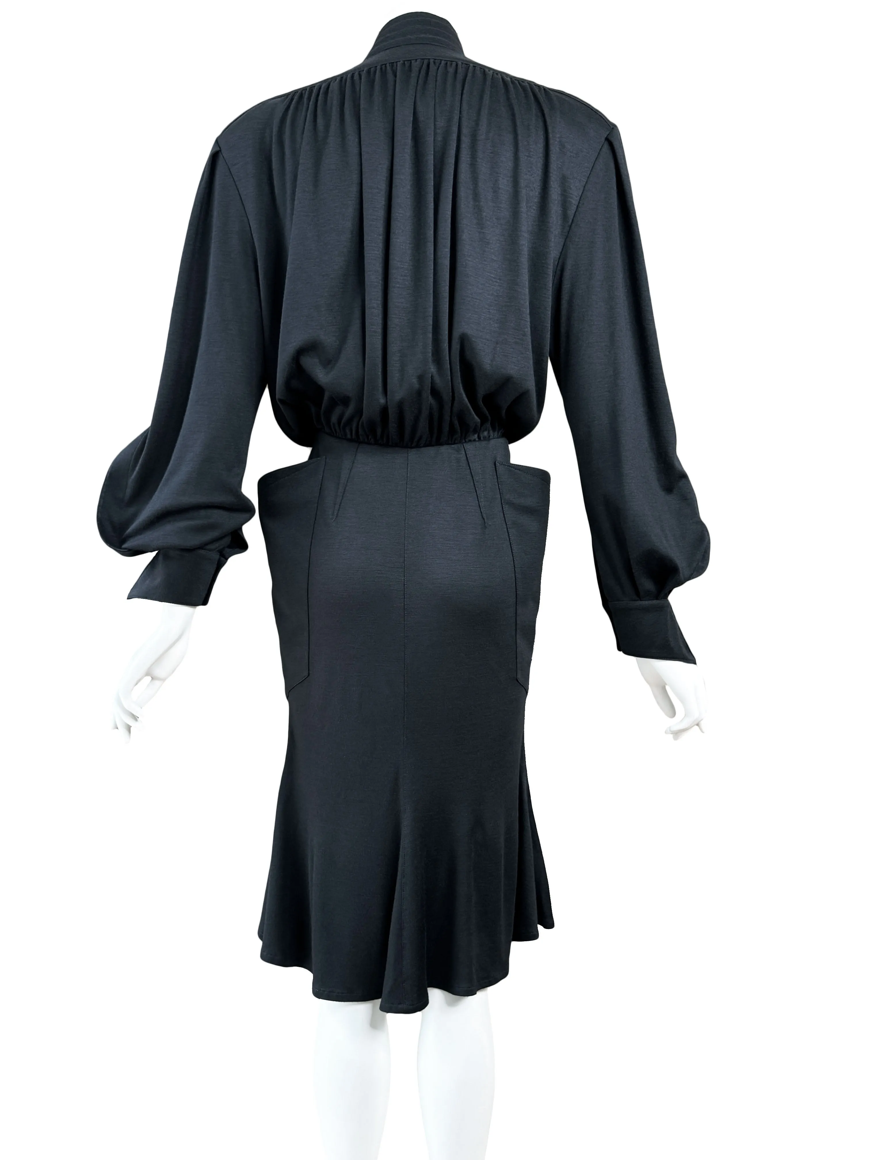 Thierry Mugler Paris 1980s Black Jersey Shirt Dress
