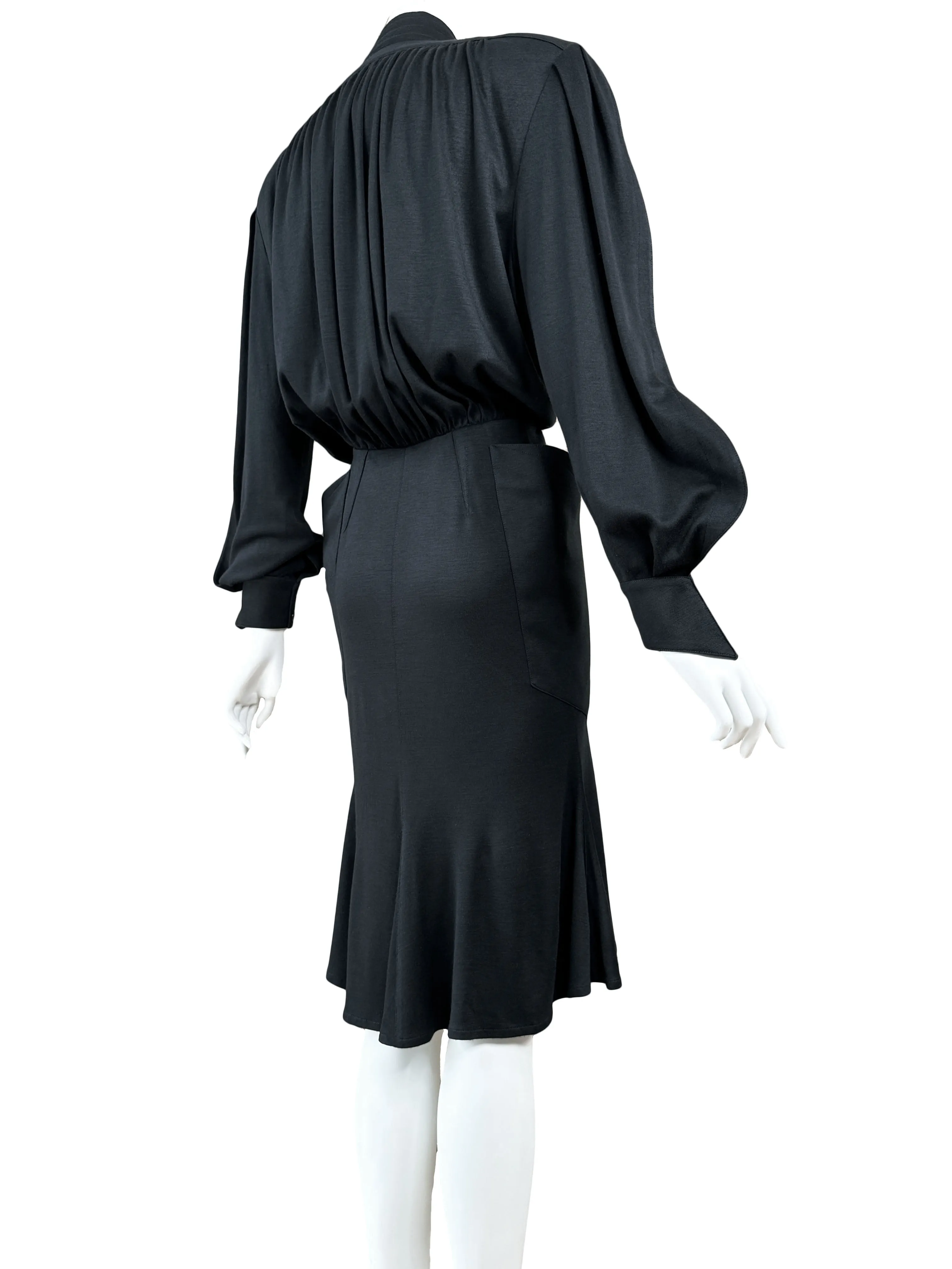 Thierry Mugler Paris 1980s Black Jersey Shirt Dress