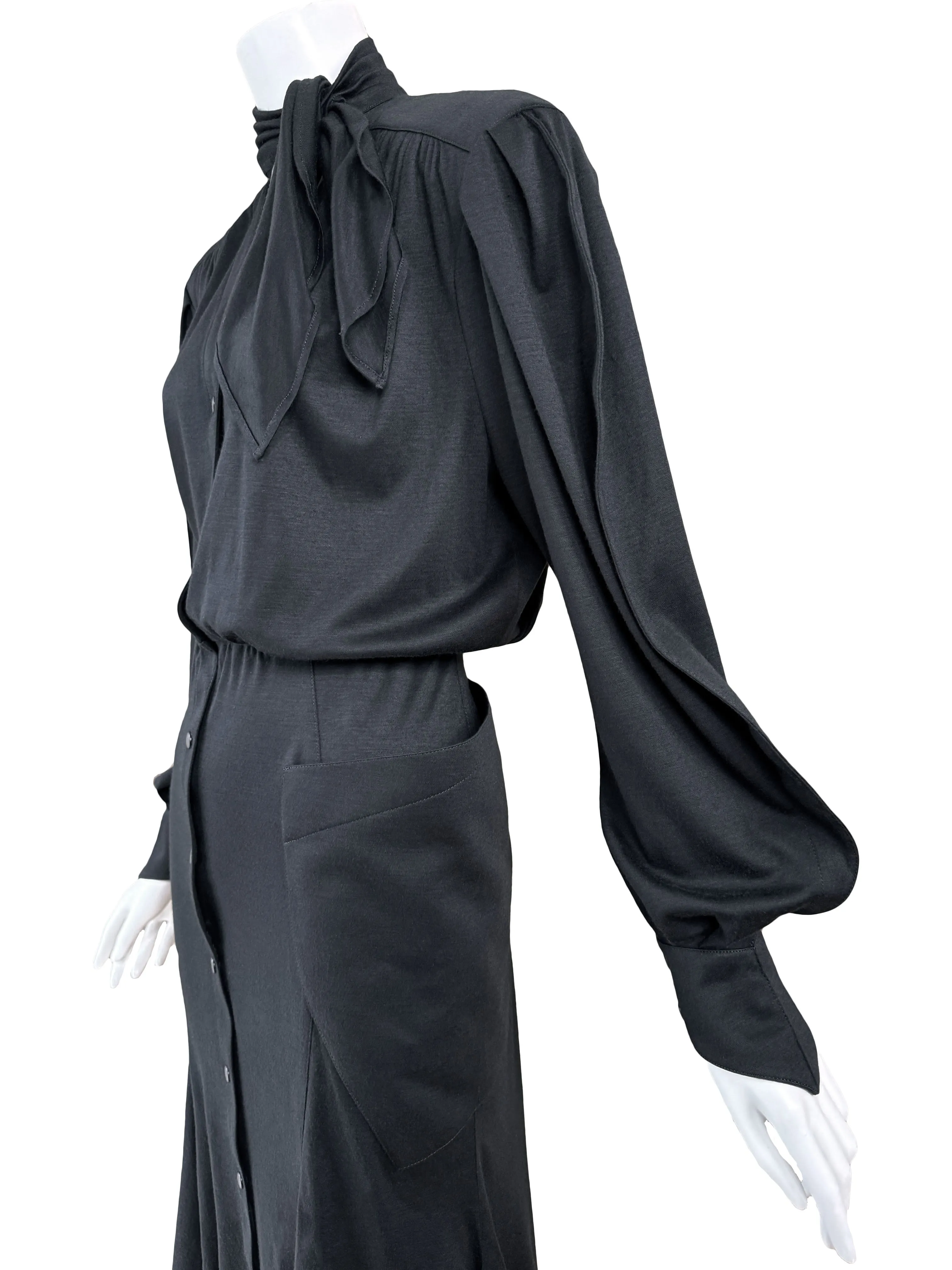 Thierry Mugler Paris 1980s Black Jersey Shirt Dress