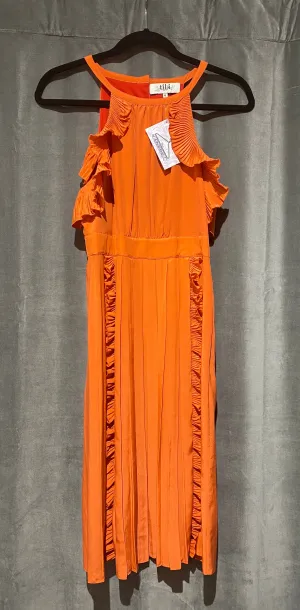 Tibi Orange Silk Halter Neck Ruffle Pleated Dress