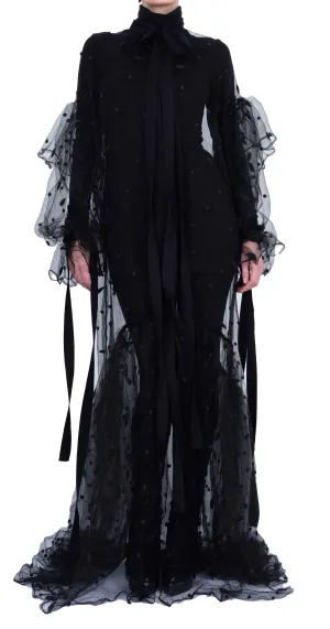 Transparent Silk Maxi Dress with Belle Sleeves