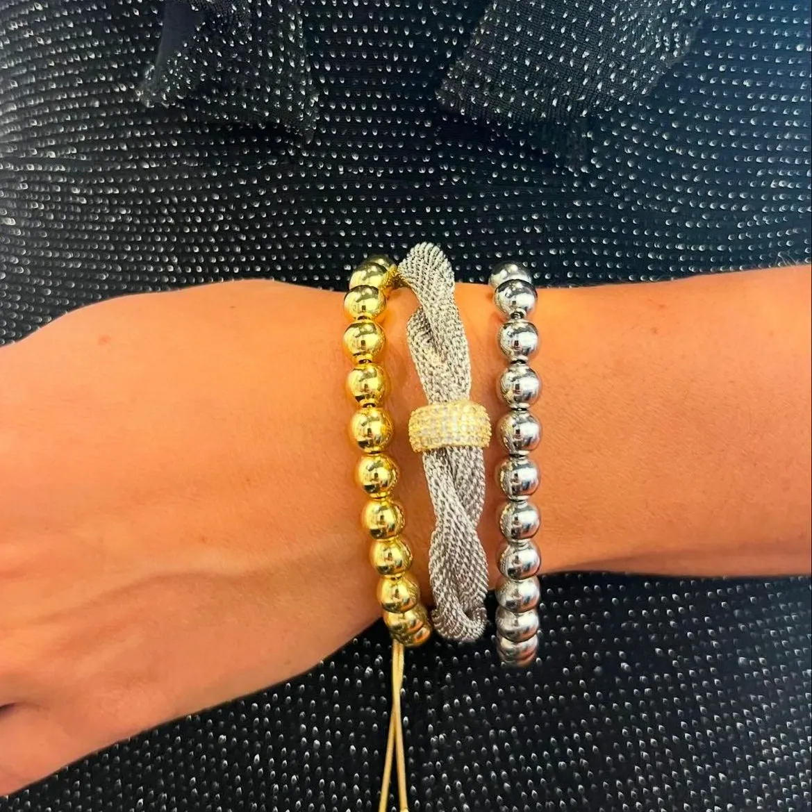 Twisted Mesh Bracelet Silver with Stone