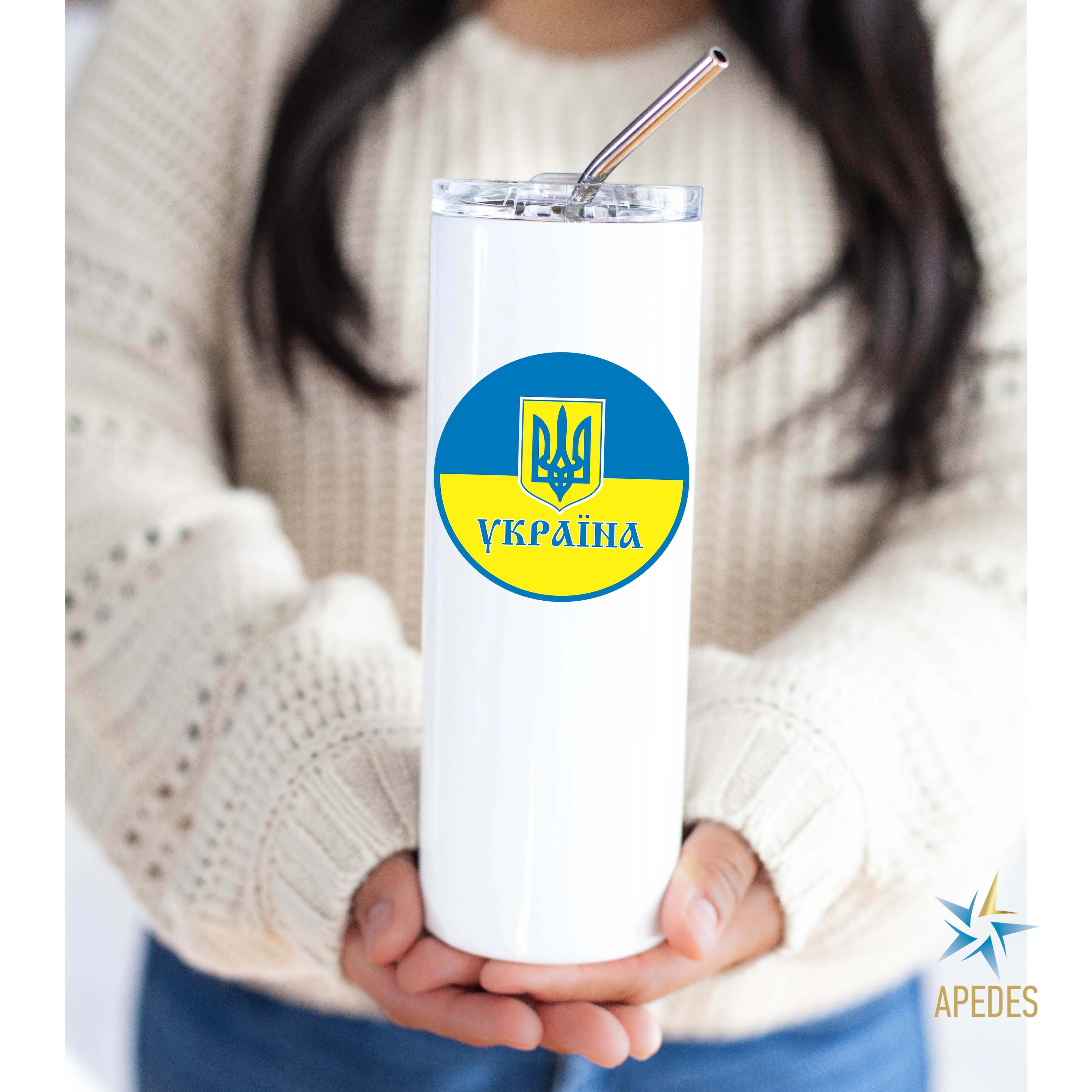 Ukraine Stainless Steel Skinny Tumbler 20 OZ