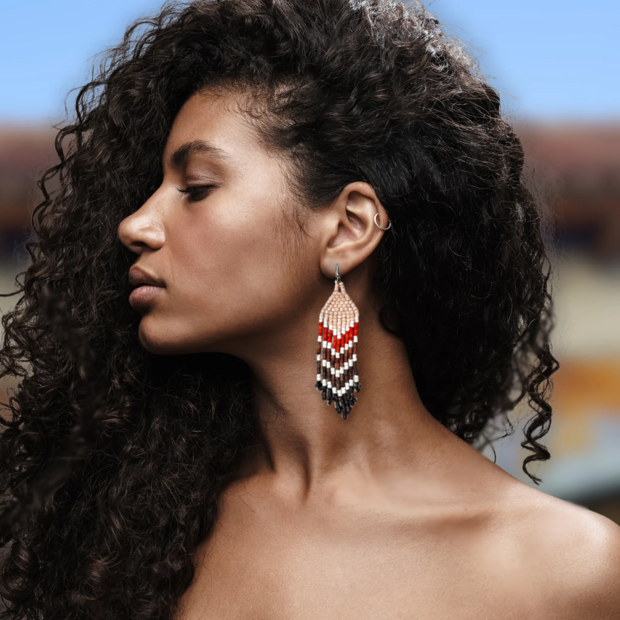 Ultra Lightweight Beaded Earrings in Layered Arrow Design
