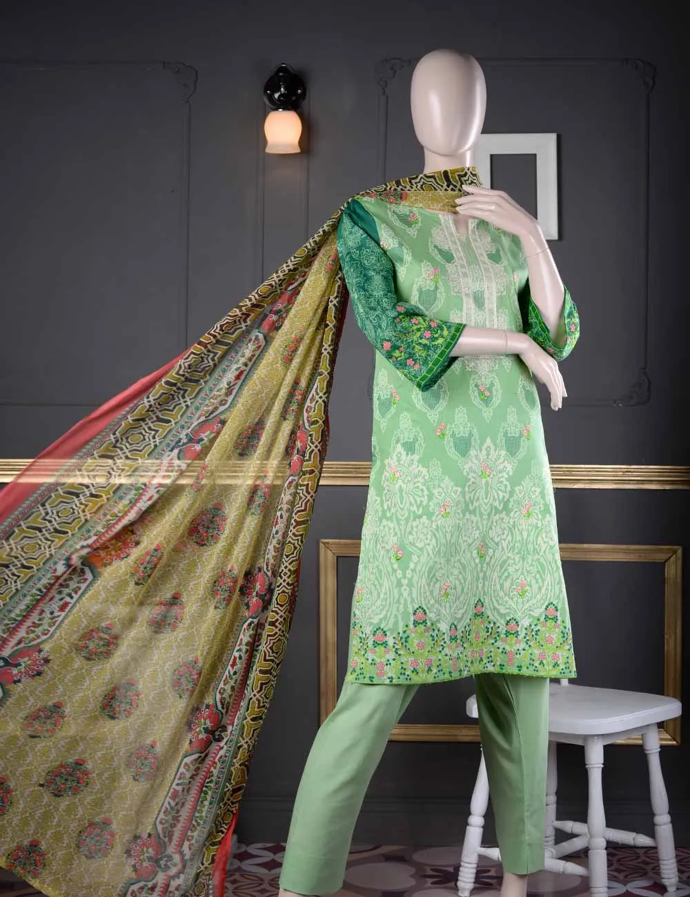 Un-stitched Embroidered Lawn (AQ-4A) Pastel Beauty