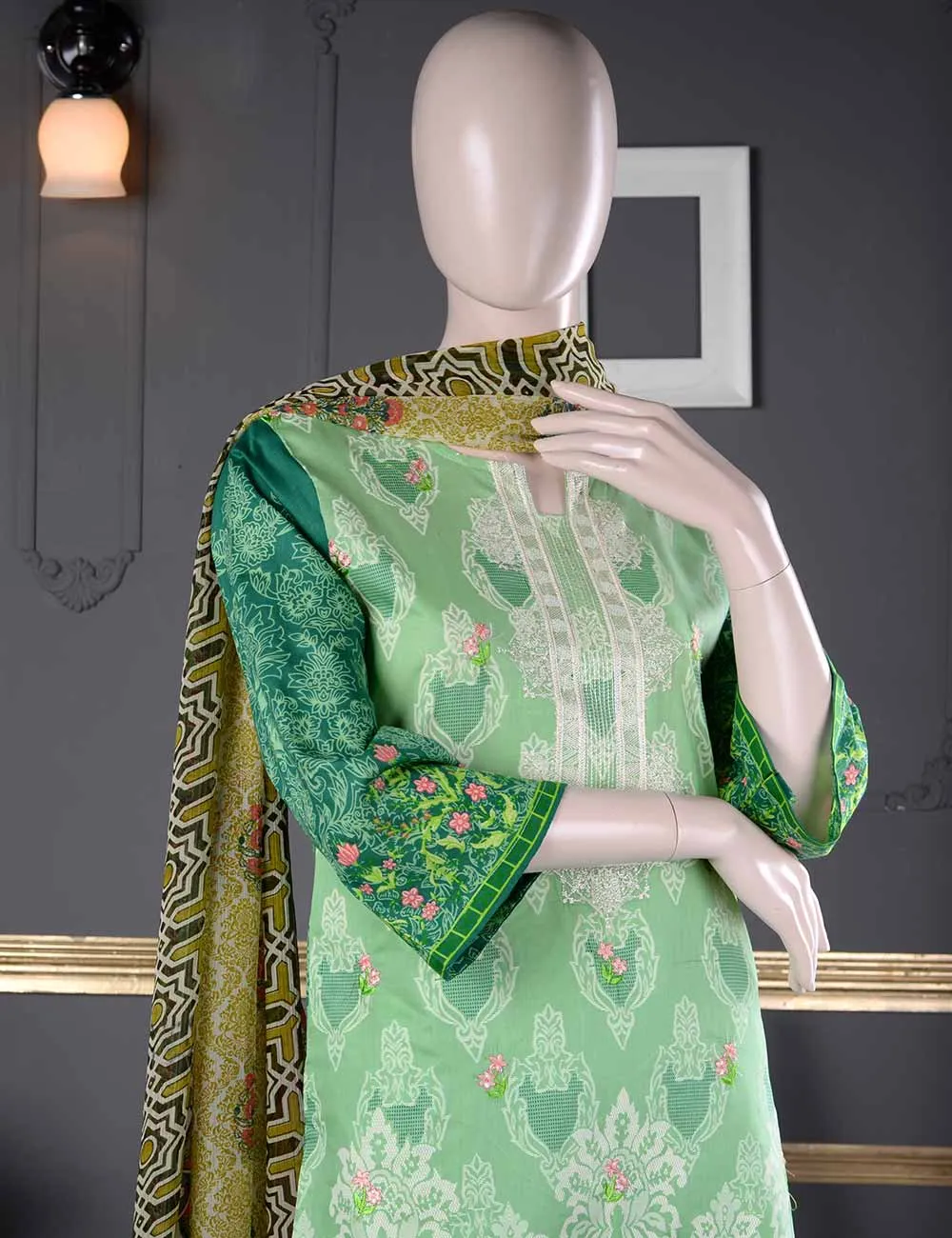 Un-stitched Embroidered Lawn (AQ-4A) Pastel Beauty