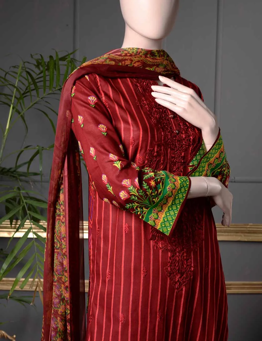 Un-stitched Embroidered Lawn (SE-1B) Tribal Bloom